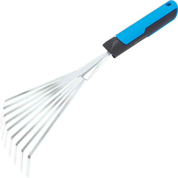 Chrome-plated metal rake for leaf and garden waste cleaning