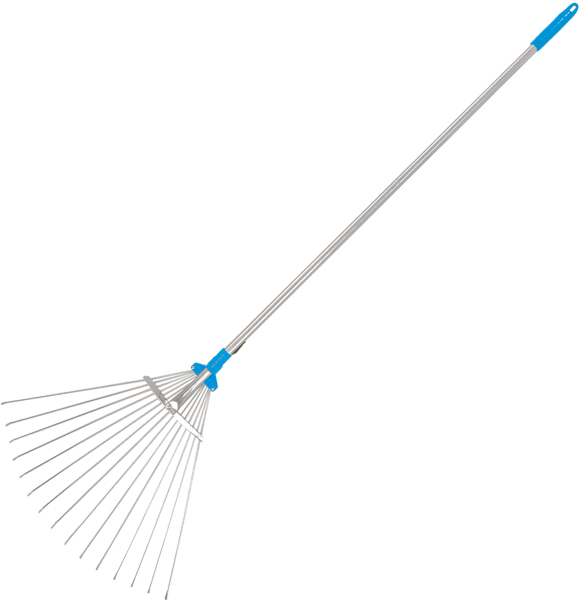 Adjustable garden rake with flexible round tines