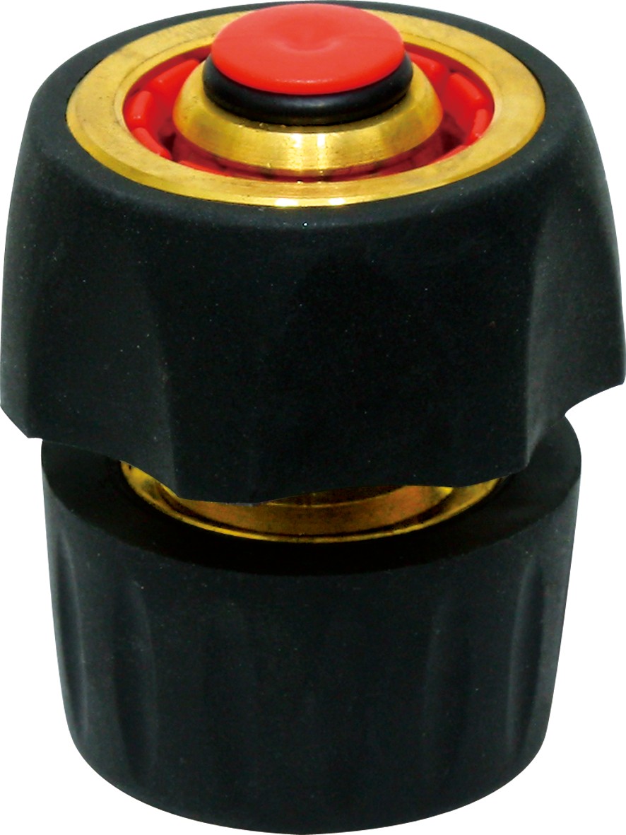 Brass hose connector with water stop function