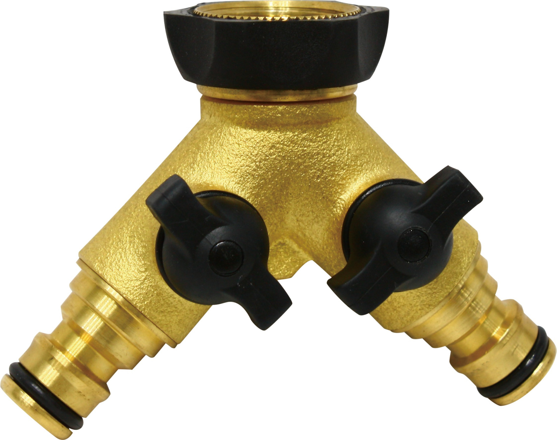 Brass 2-way hose splitter with adjustable outlets
