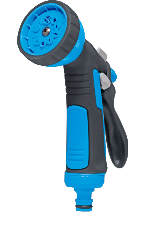 Adjustable spray gun with ten spray patterns and non-slip rubber edge